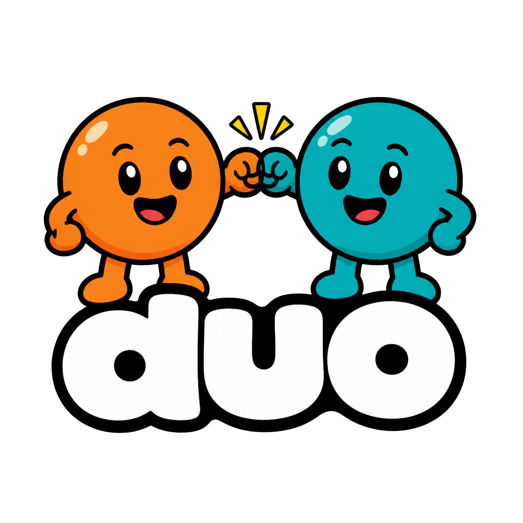 Logo DUO — deux personnages cartoon qui se font un check